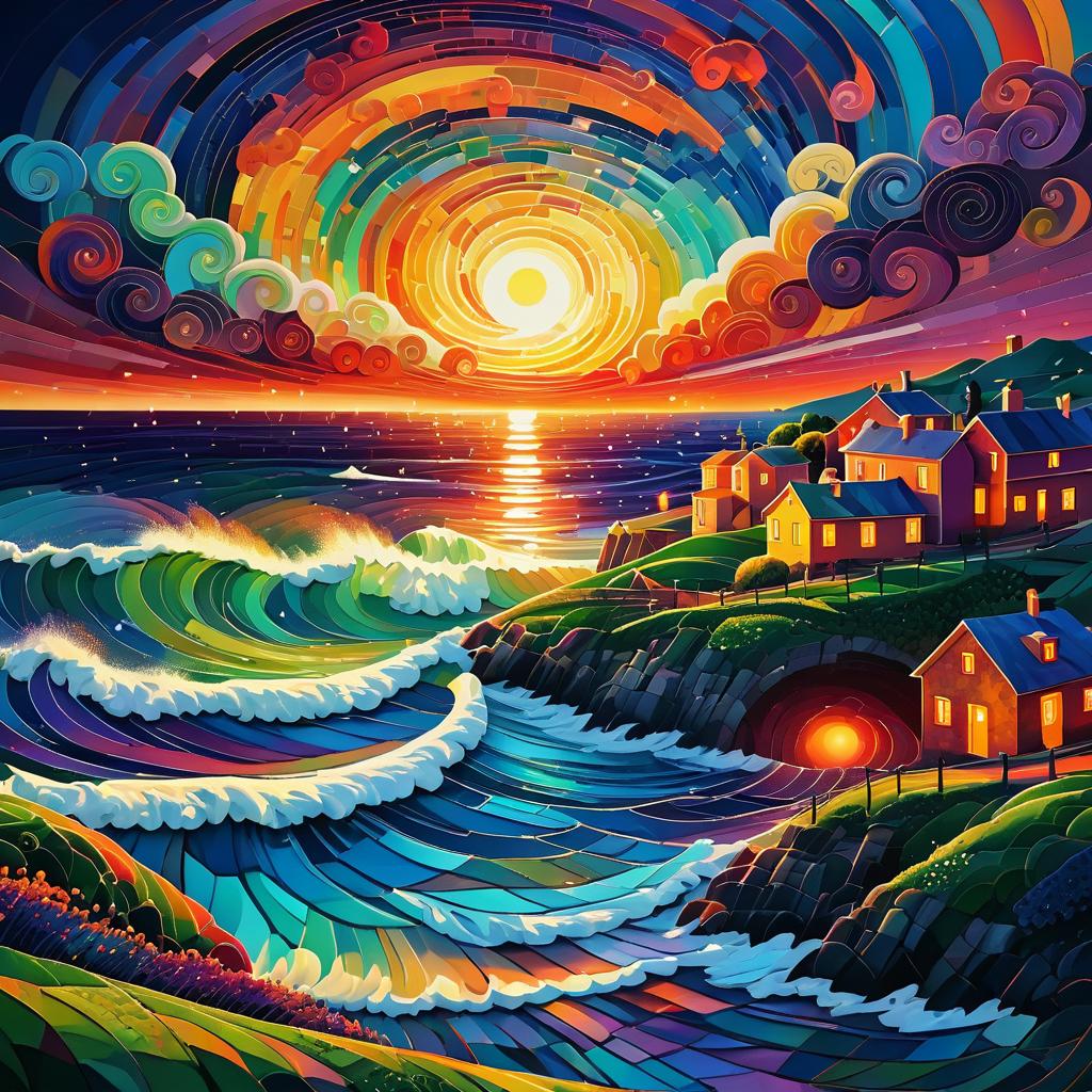 Surreal Village with Swirling Skies