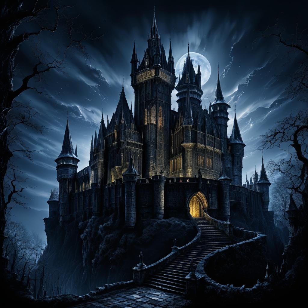 Gothic Castle Night Scene Art