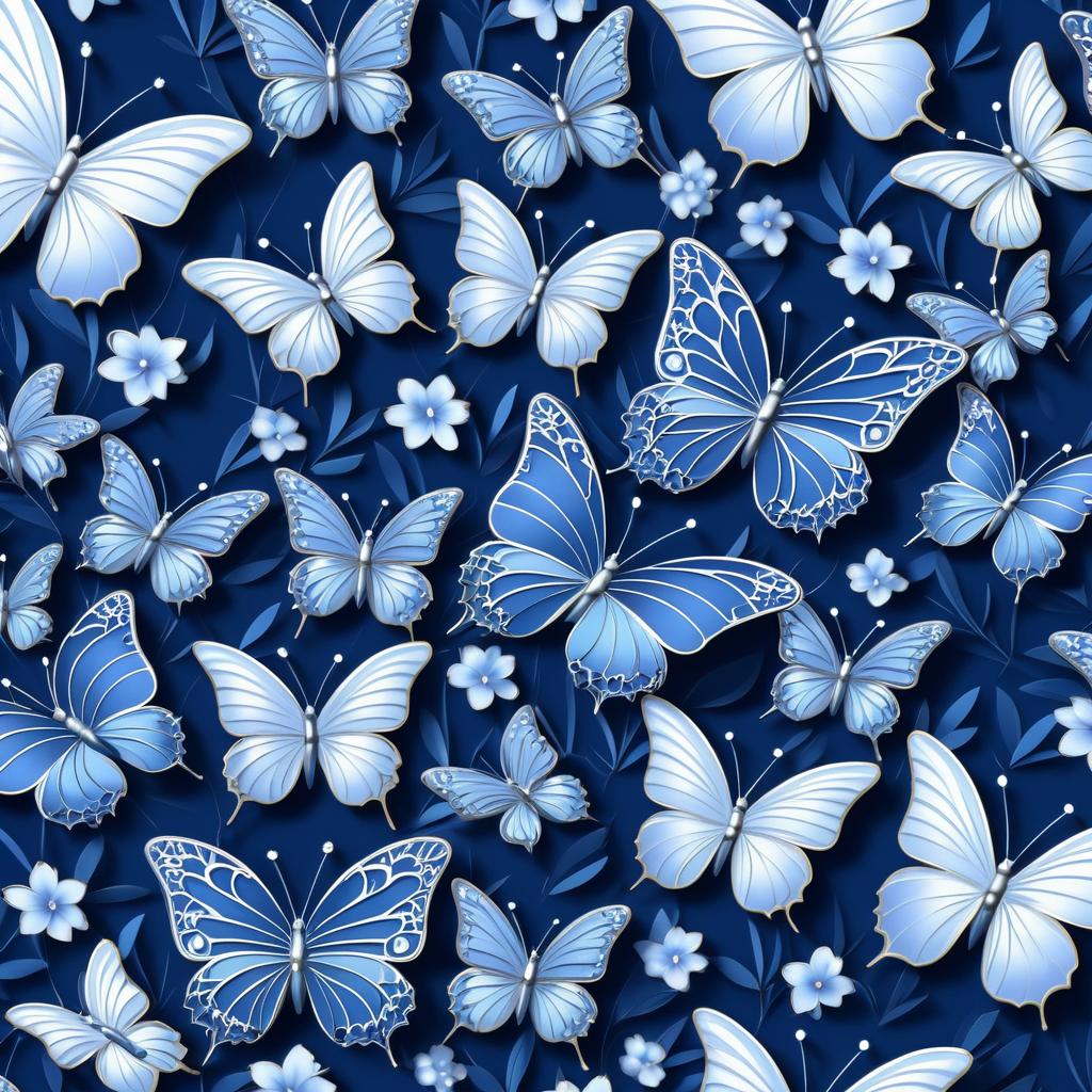 Luxurious Navy Butterfly and Hydrangea Wallpaper