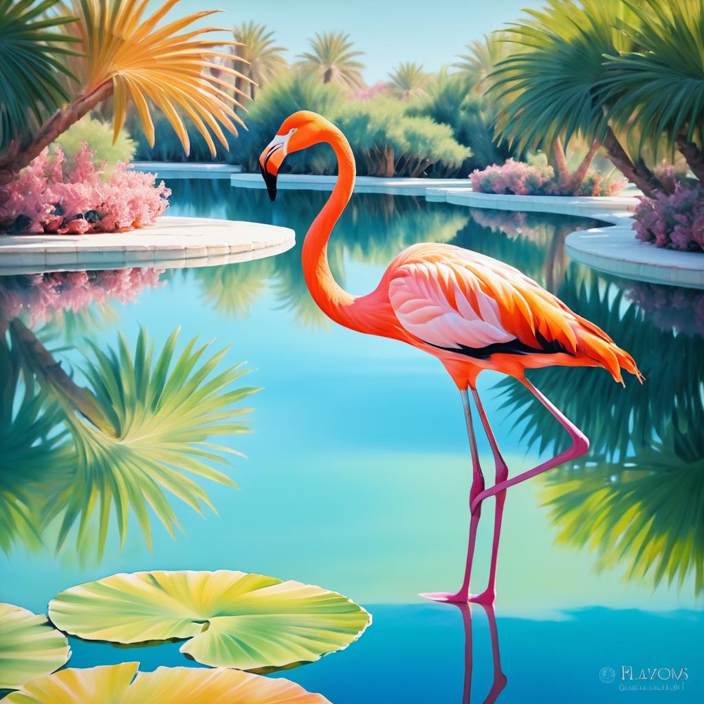 Serene Flamingo in Damascus Style Painting