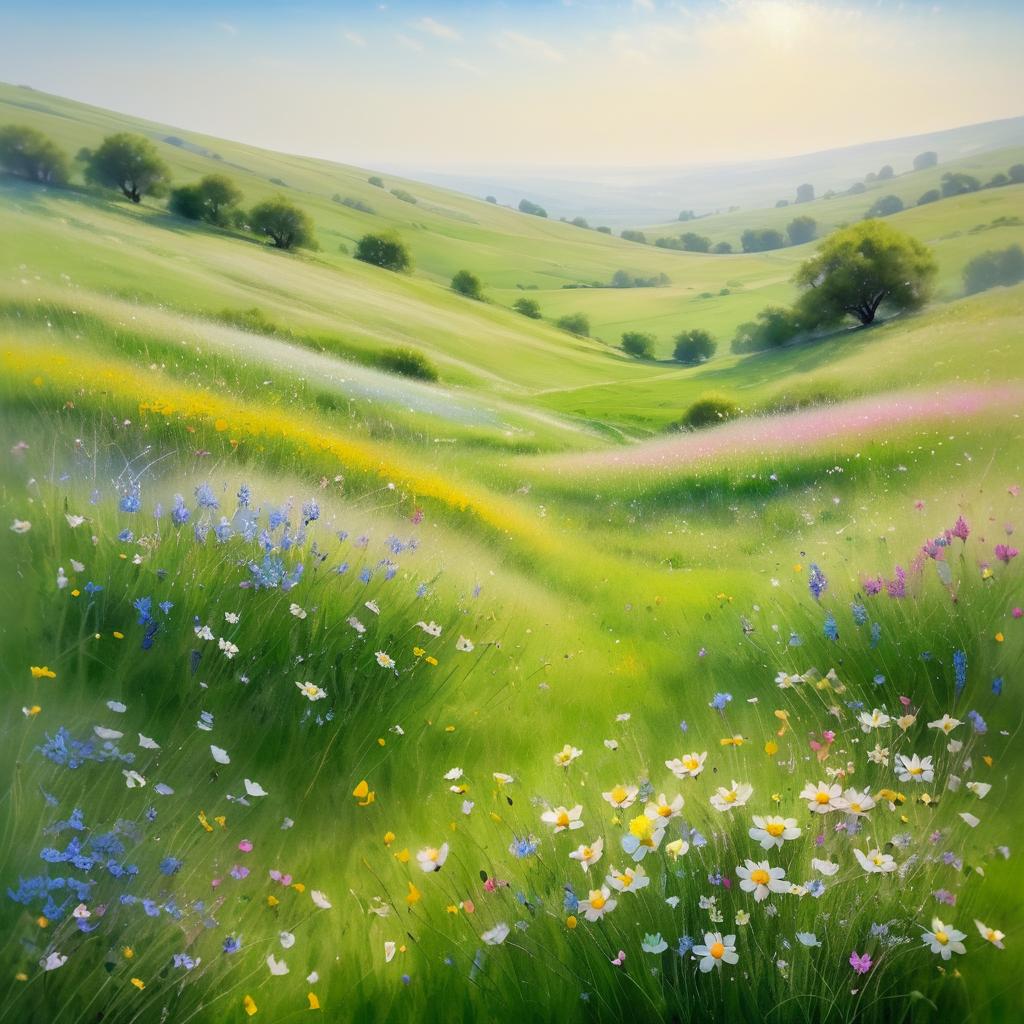 Evocative Spring Meadow Landscape Painting