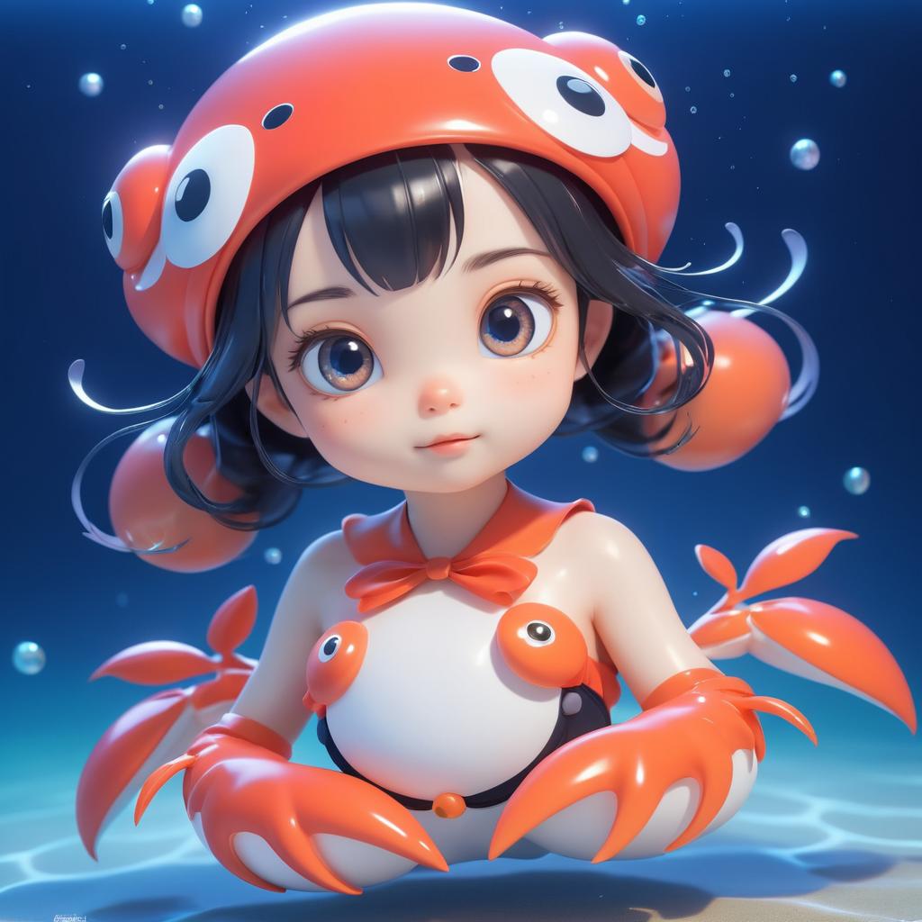 Whimsical Anime Crab Girl Underwater