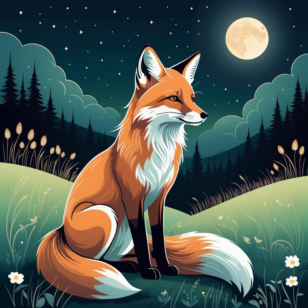 Introspective Fox in Moonlit Meadow