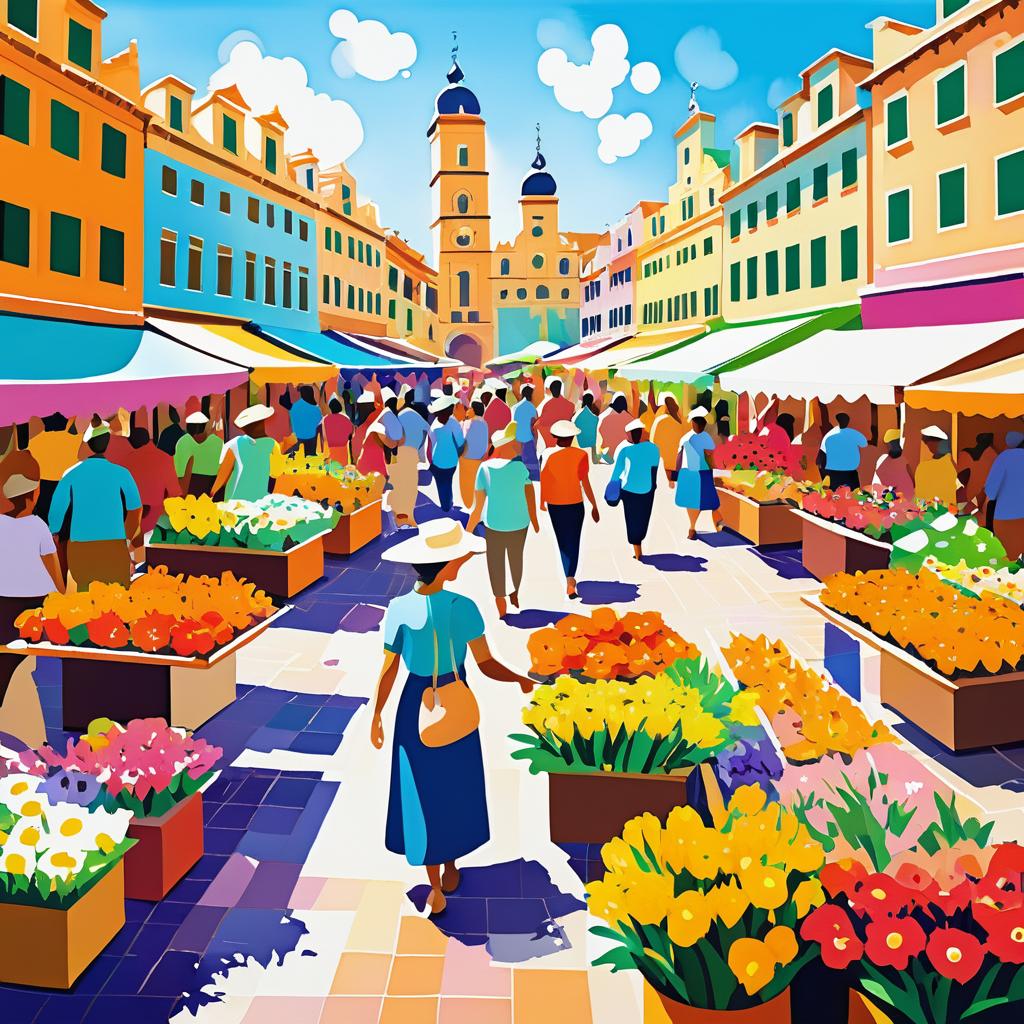 Cheerful Market Scene in Town Square