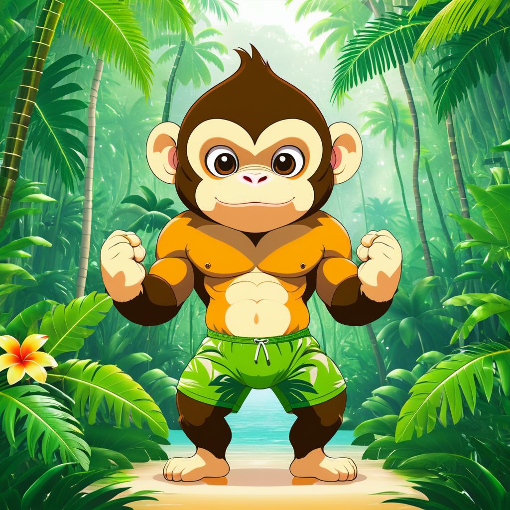 Kawaii Buff Monkey in Tropical Jungle