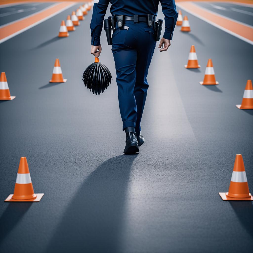 Police Officer on Asphalt Pathway