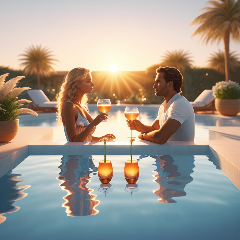 Romantic Sunset Poolside Drink Scene