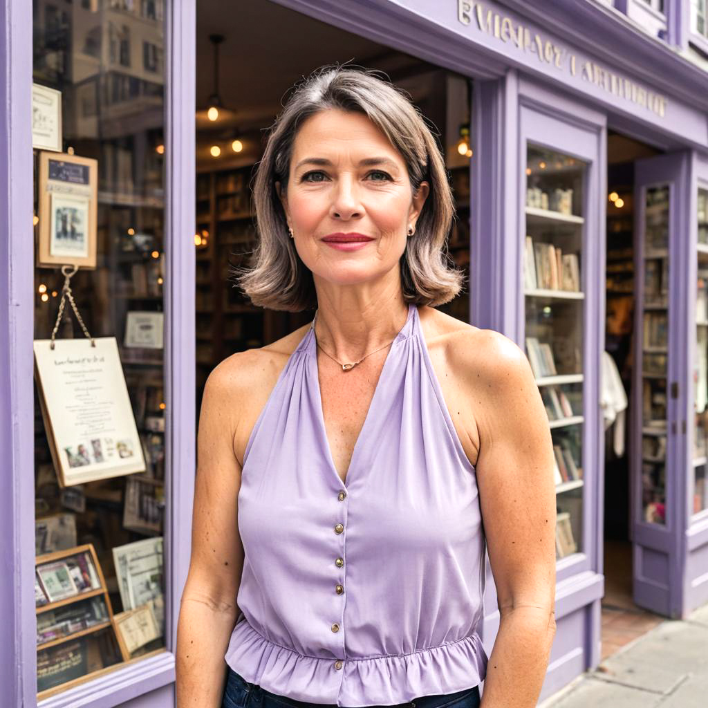 Middle-Aged Woman by Quaint Bookstore