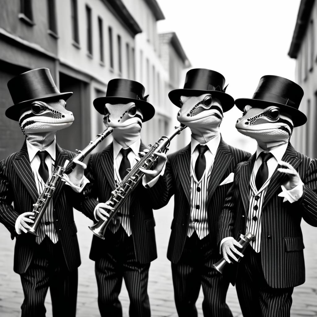 Lizard Gangsters in Vintage Film Style