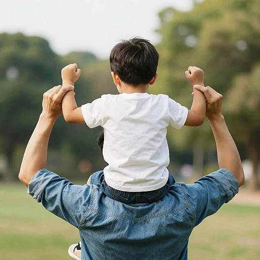 Man Lifting Boy Outdoors in Denim
