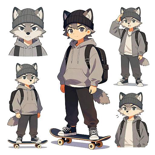 Teenage Urban Wolf Skateboarders