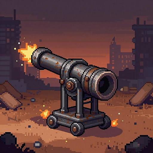 Retro Pixel Art Post-Apocalyptic Cannon