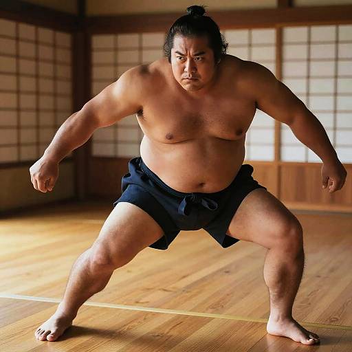 Muscular Sumo Wrestler in Dojo