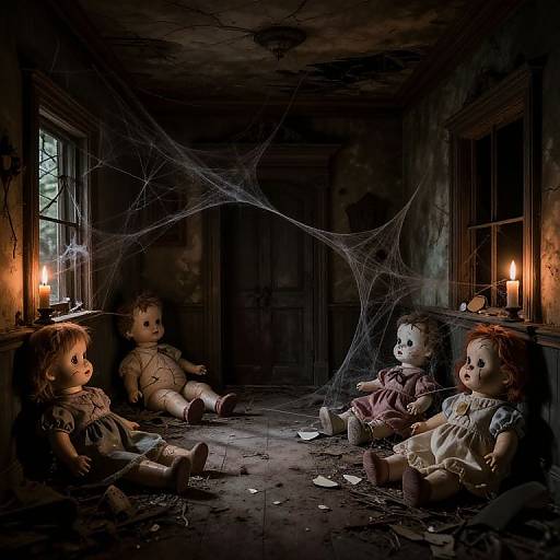 Eerie Abandoned Dollhouse Horror Scene