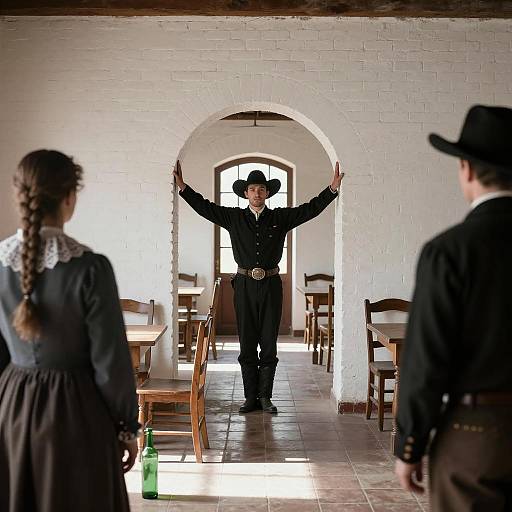 Historical Gathering in a Rustic Room