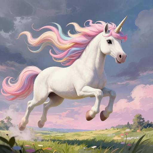 Mythical Flying Unicorn in Stormy Skies
