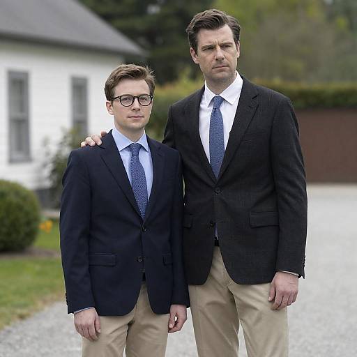 Two Men in Blazers on Gravel Path