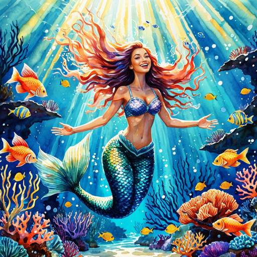 Joyful Mermaid in Vibrant Coral Reef