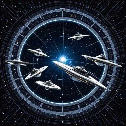 Futuristic Spaceships Around Circular Space Station Futuristic Spaceships Around Circular Space Station