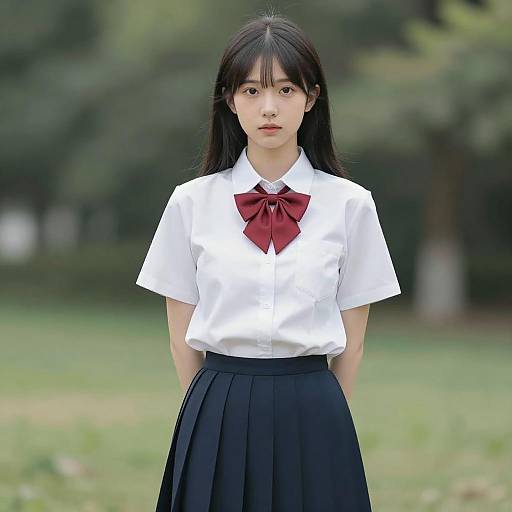 Asian Schoolgirl in Uniform Outdoors