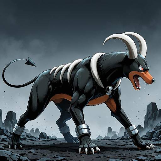 Illustration of Houndoom, pokemon in the style of Pageratta