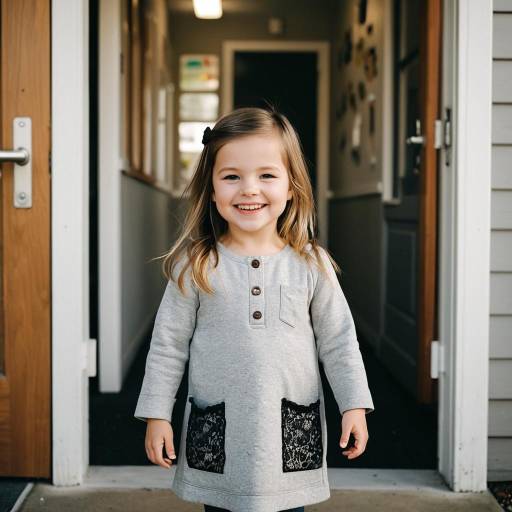Smiling Toddler Girl in Gray Tunic Dress