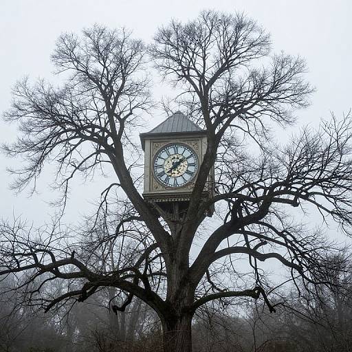Haunting Fusion of Clock Tower and Tree