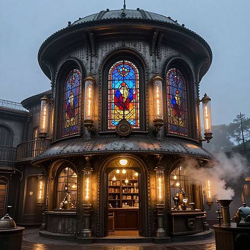 Ancient Steampunk Library at Twilight