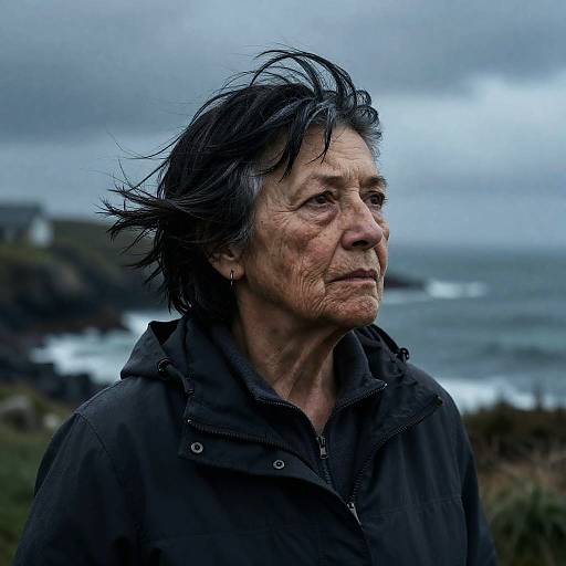 Melancholic Breton Elder on Stormy Coast
