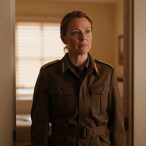 Middle-Aged Woman in Military Style Jacket