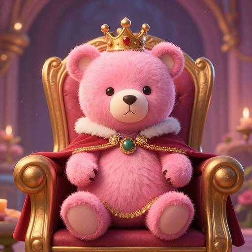 Royal Pink Bear on Throne