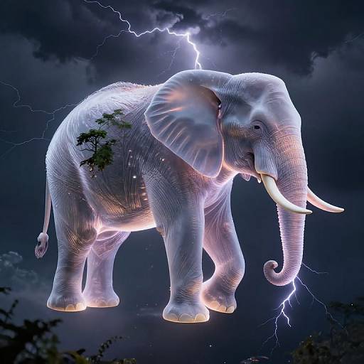 Translucent Elephant Conducting Lightning