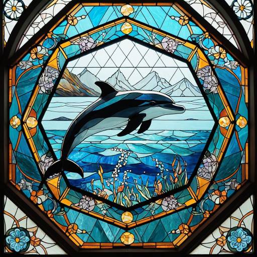 Hexagonal Stained Glass Dolphin