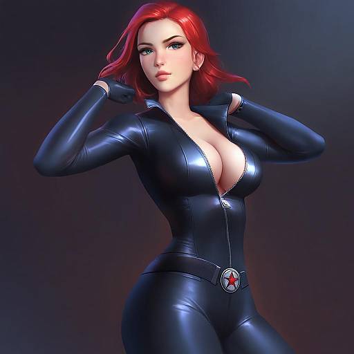 Illustration of Black widow, marvel in the style of Himitsu (hi mi tsu 2)