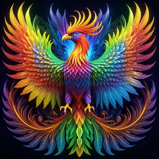 Ultra-Realistic Majestic Phoenix with Rainbow Feathers