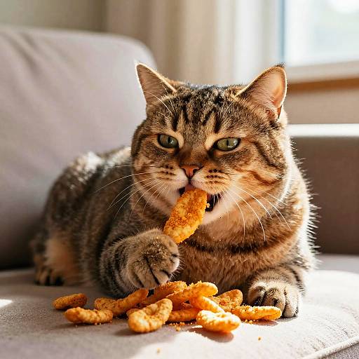 Chubby Cat Enjoying Cheetos Cozy
