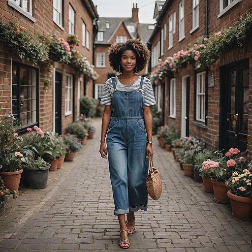 Woman Walking on Charming Brick Path