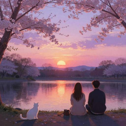 Romantic Sunset at Cherry Blossom Park