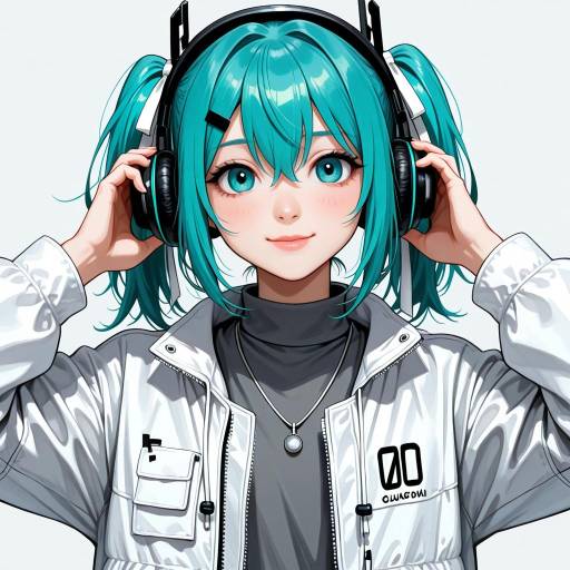 Cheerful Girl with Aqua Hair and Headphones