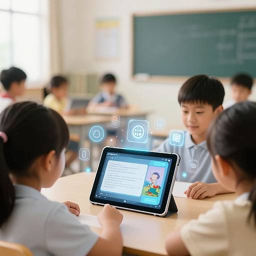 Kids Creating Stories with Futuristic AI Tablet