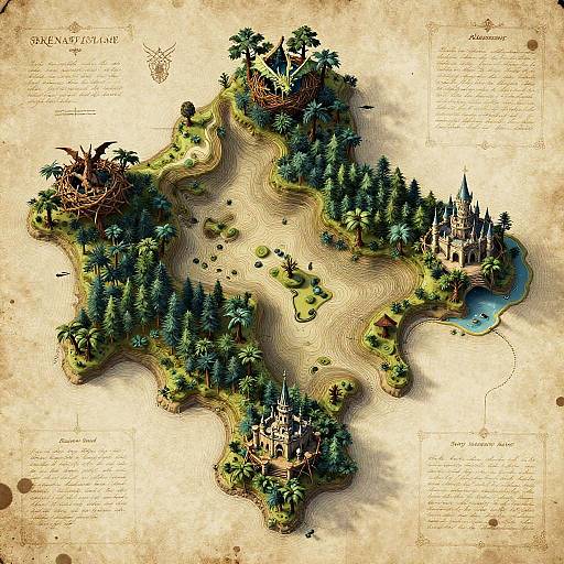 Detailed Fantasy Island Map Design