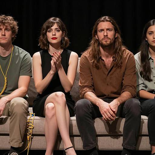 Four People Sitting on Couch with Various Expressions