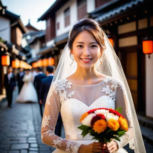 Smiling Asian Bride in Traditional Wedding Dress