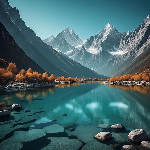 Serene Lakeside with Towering Mountains