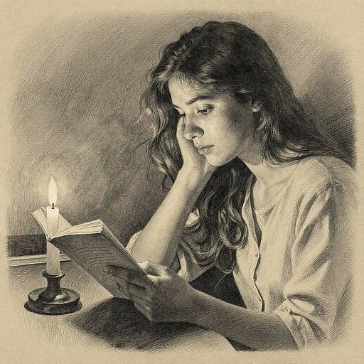 Pencil Drawing of Woman Reading Poetry