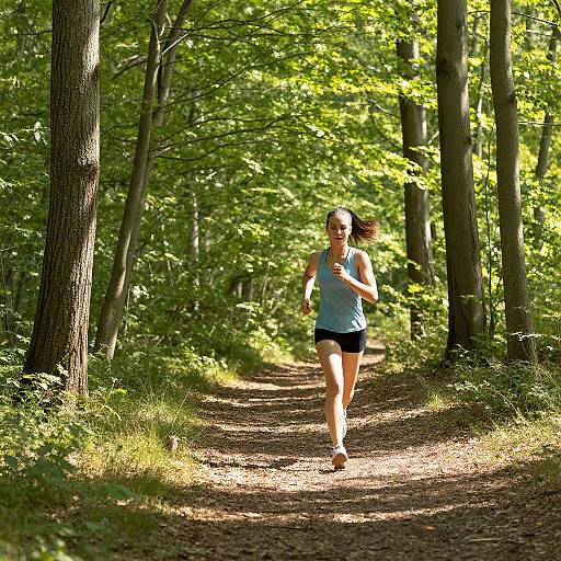 Energetic Woman Jogging in Forest
