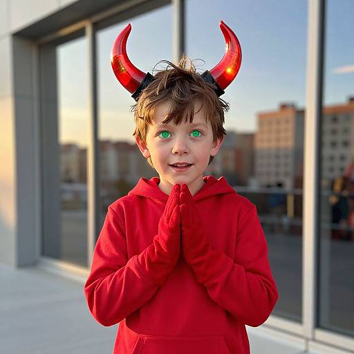 Joyful Boy in Glowing Red Costume