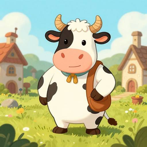 Rococo Anthropomorphic Cow in Fantasy Village