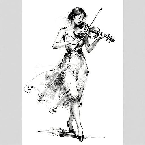 Elegant Woman Playing Violin Sketch