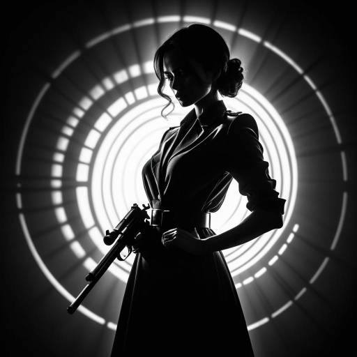 Silhouette of Woman with Gun in Futuristic Setting